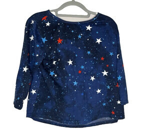 Collections Etc Womens L Blue Star Print 3/4 Sleeve